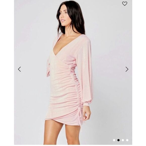 NWT l*space women's melissa dress size xl in light pink shimmer w/ ruched‎ side - Picture 2 of 14